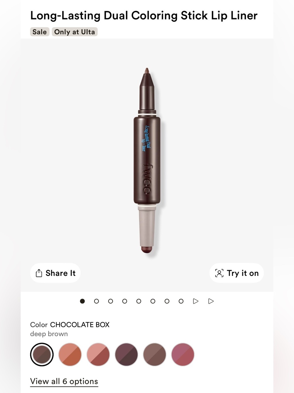 Fwee long lasting dual coloring stick lip liner chocolate box deep brown NWT